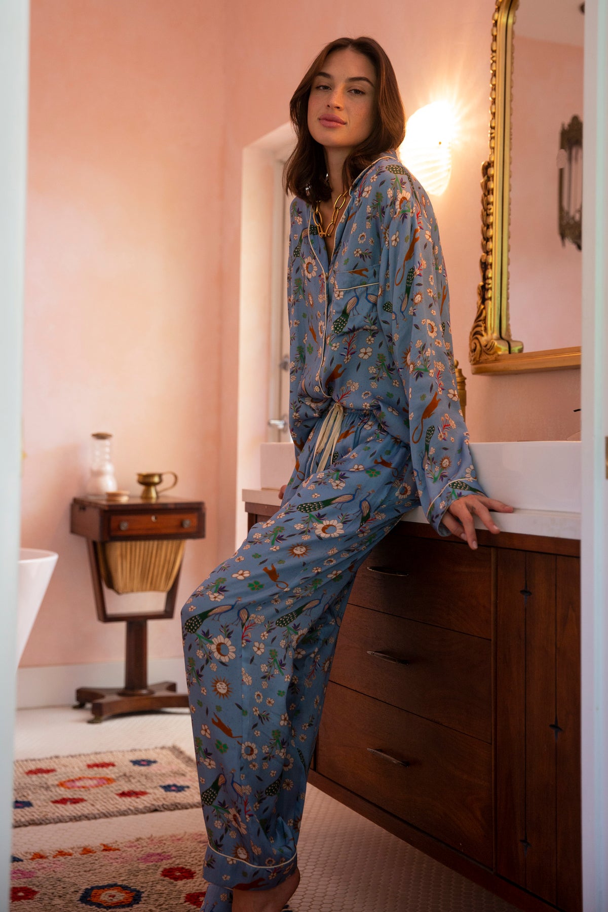 Blue Peacock Pajama Set - Final Sale-Carolina K