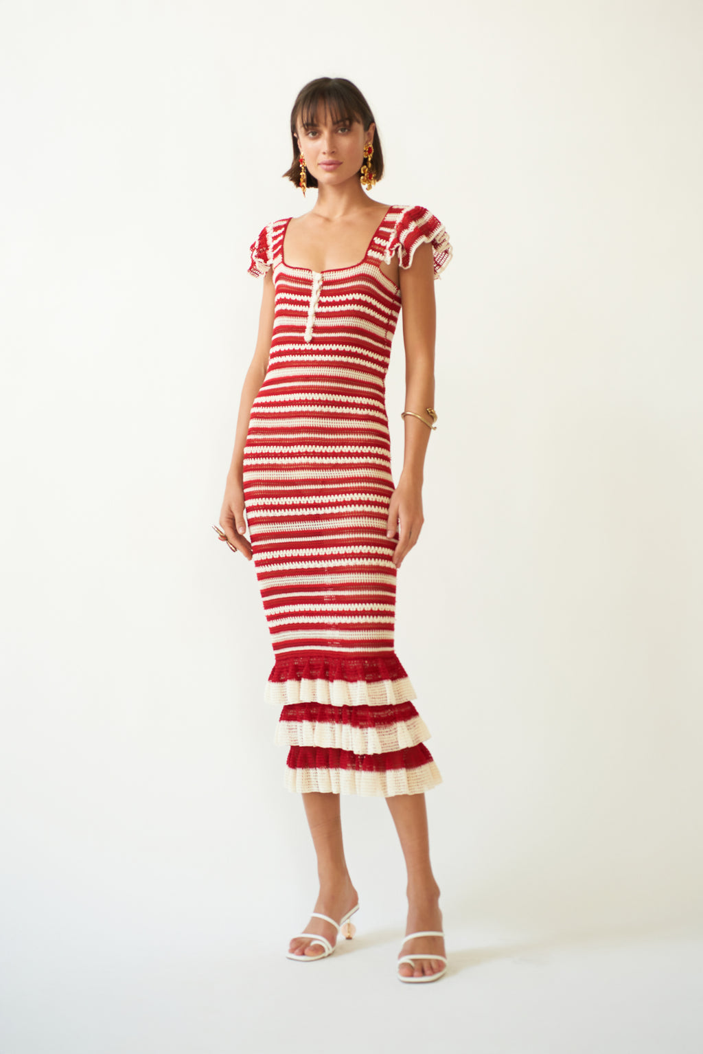 open lace back dress Striped Red Dress