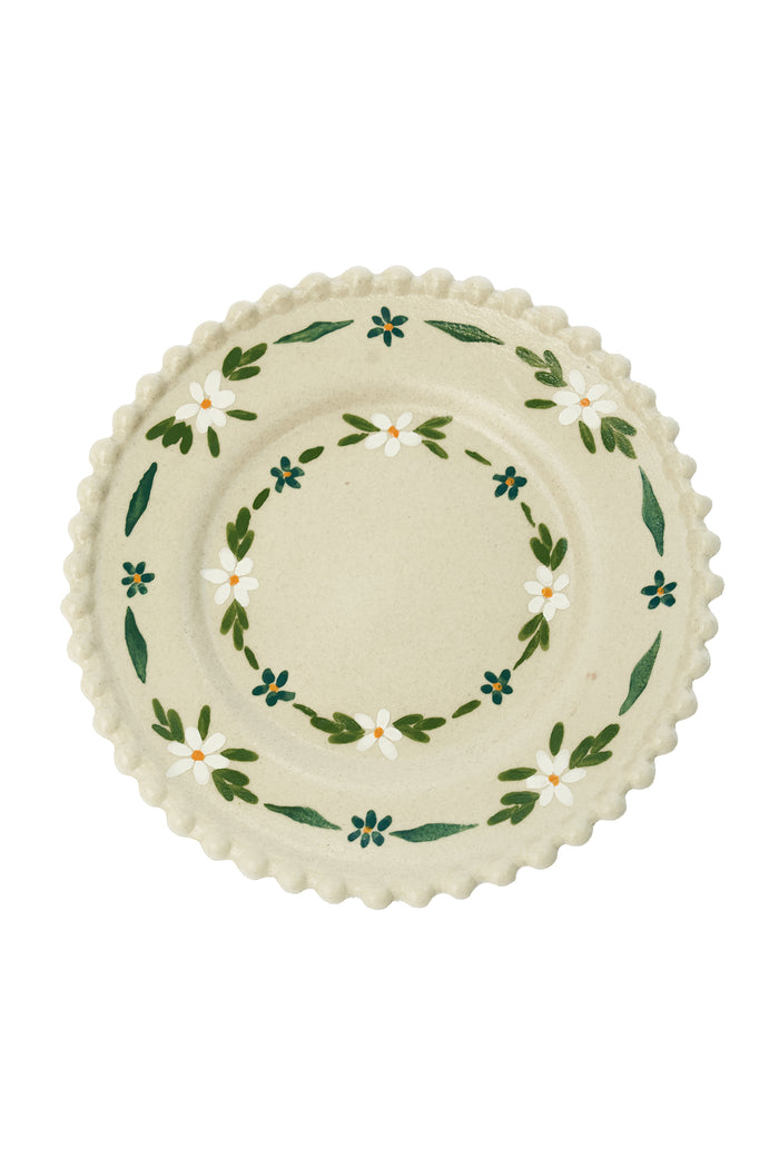 Handpainted Ivory Daisy Dessert Plate - Carolina K