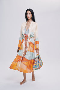 Carolina K Nico robe, stylish clothing featuring soft fabric, with a relaxed fit and elegant design, shown on a model.