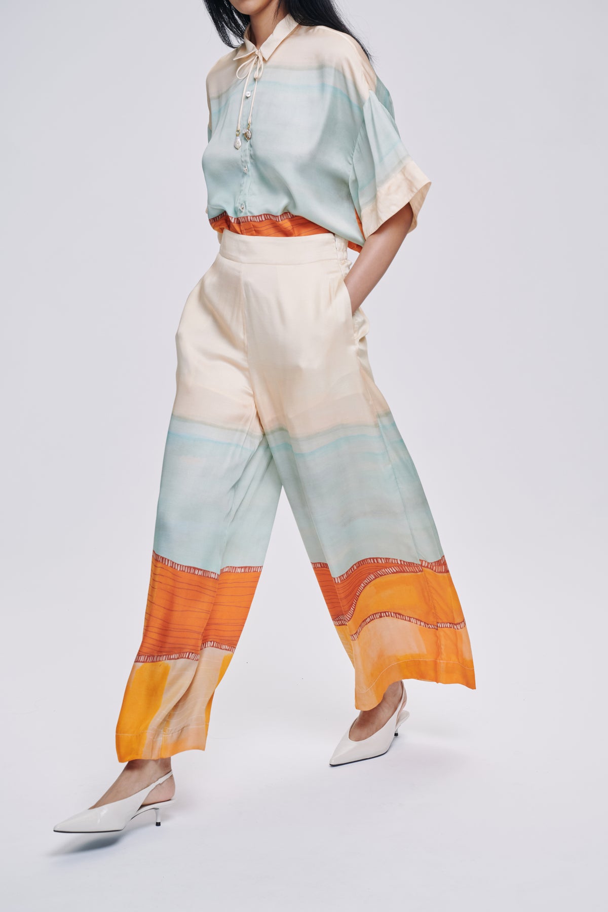 Carolina K Palazzo pants in flowing fabric with wide legs, stylish and comfortable for casual or dressy wear.