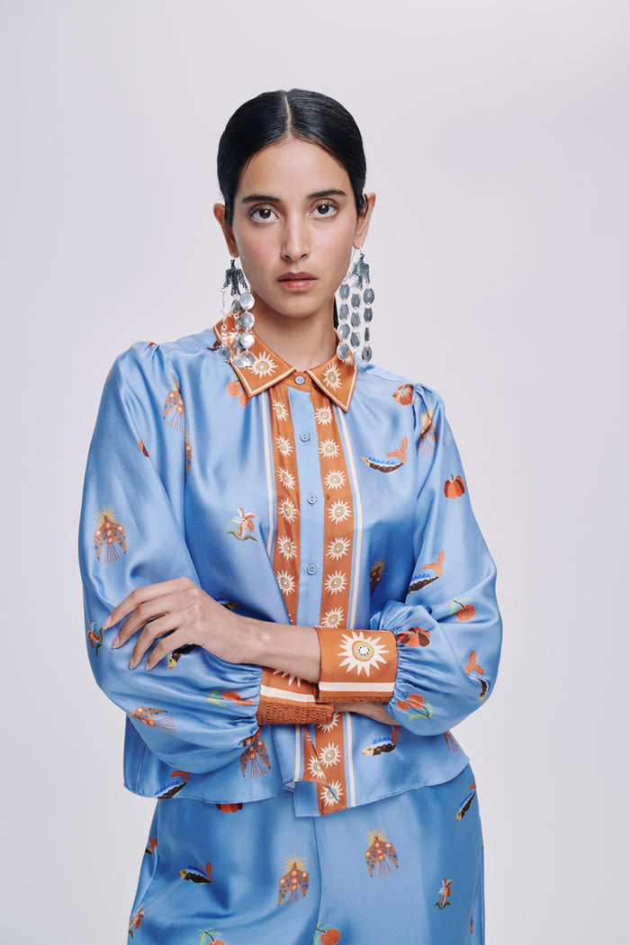 Carolina K Elisa shirt, stylish women's clothing with a relaxed fit, featuring intricate patterns and vibrant colors.