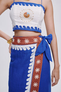 Carolina K Maggie top, stylish women's clothing in a vibrant, patterned fabric, displayed on a model.