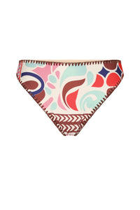 Classic bikini bottom featuring the exclusive Punta Print in vibrant coastal-inspired hues. Finished with contrast whipstitch detailing along the edges for a handcrafted touch.