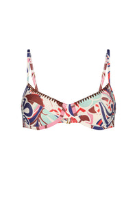 Underwire bikini top featuring the exclusive Punta Print, adjustable shoulder straps, and supportive cups. Finished with contrast whipstitch detailing and a secure back clasp closure.