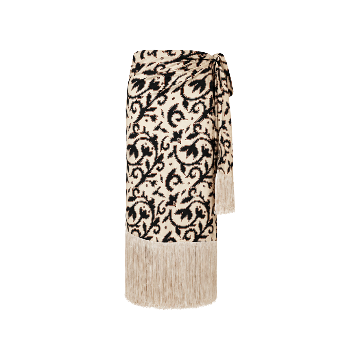 Carolina K Fauna Wrap Skirt showing front view, lightweight fabric, and adjustable waist detail in natural earthy tones.