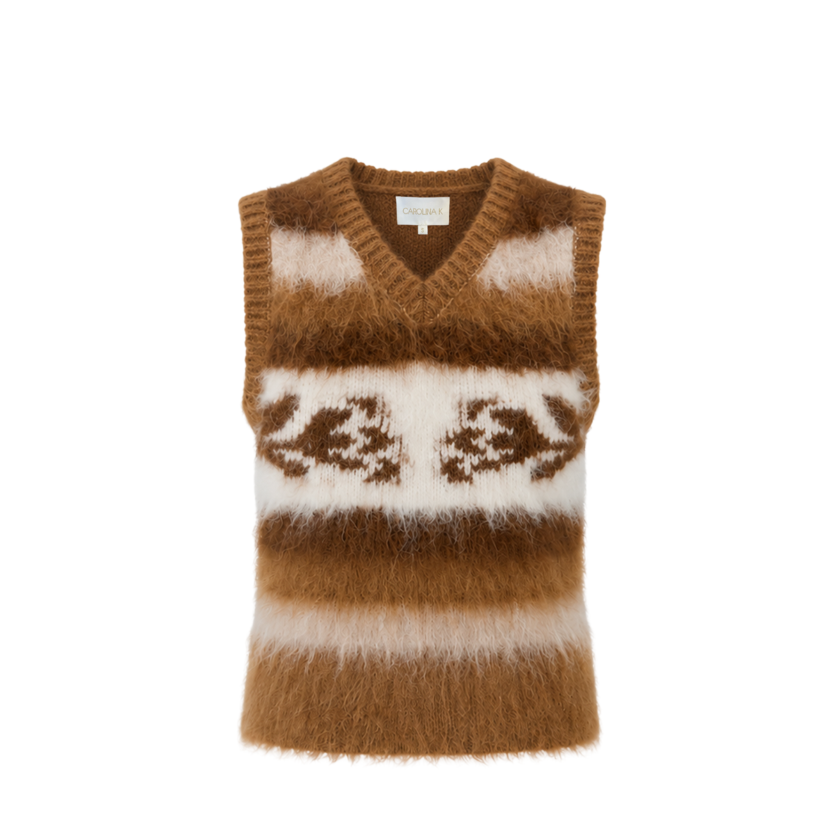 Front view of Carolina K fox vest showcasing its stylish design and cozy fit in natural fox fur.