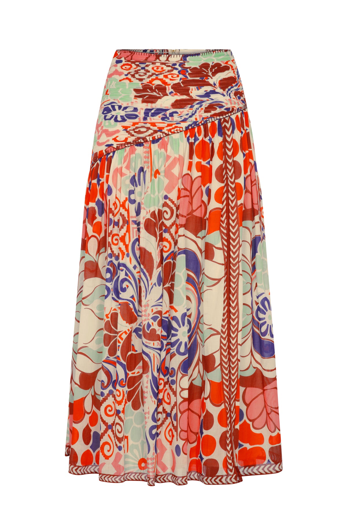 A lightweight midi skirt crafted in our colorful Punta print. Featuring an asymmetrical waistband and soft gathers, it creates an effortless silhouette with beautiful movement and a flattering fit.