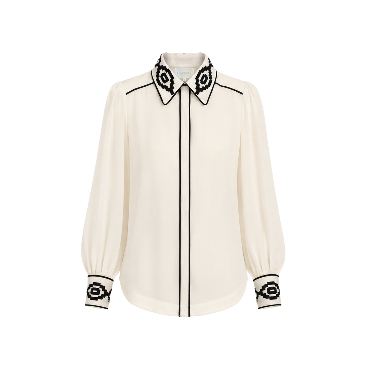 Carolina K Kendall shirt featuring a stylish, patterned button-up design with a collar and long sleeves, perfect for casual wear.