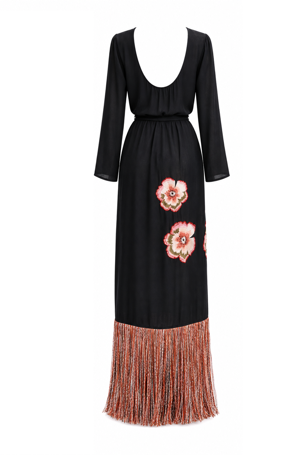 Carolina K Tamzeen embroidered dress with front and back views, showcasing intricate embroidery and stylish design.