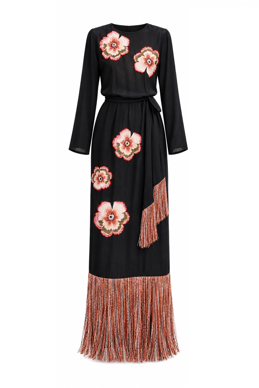 Carolina K Tamzeen dress with embroidered front and back, featuring a stylish and elegant design in a dark color.