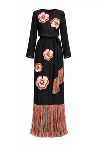 Carolina K Tamzeen dress with embroidered front and back, featuring a stylish and elegant design in a dark color.