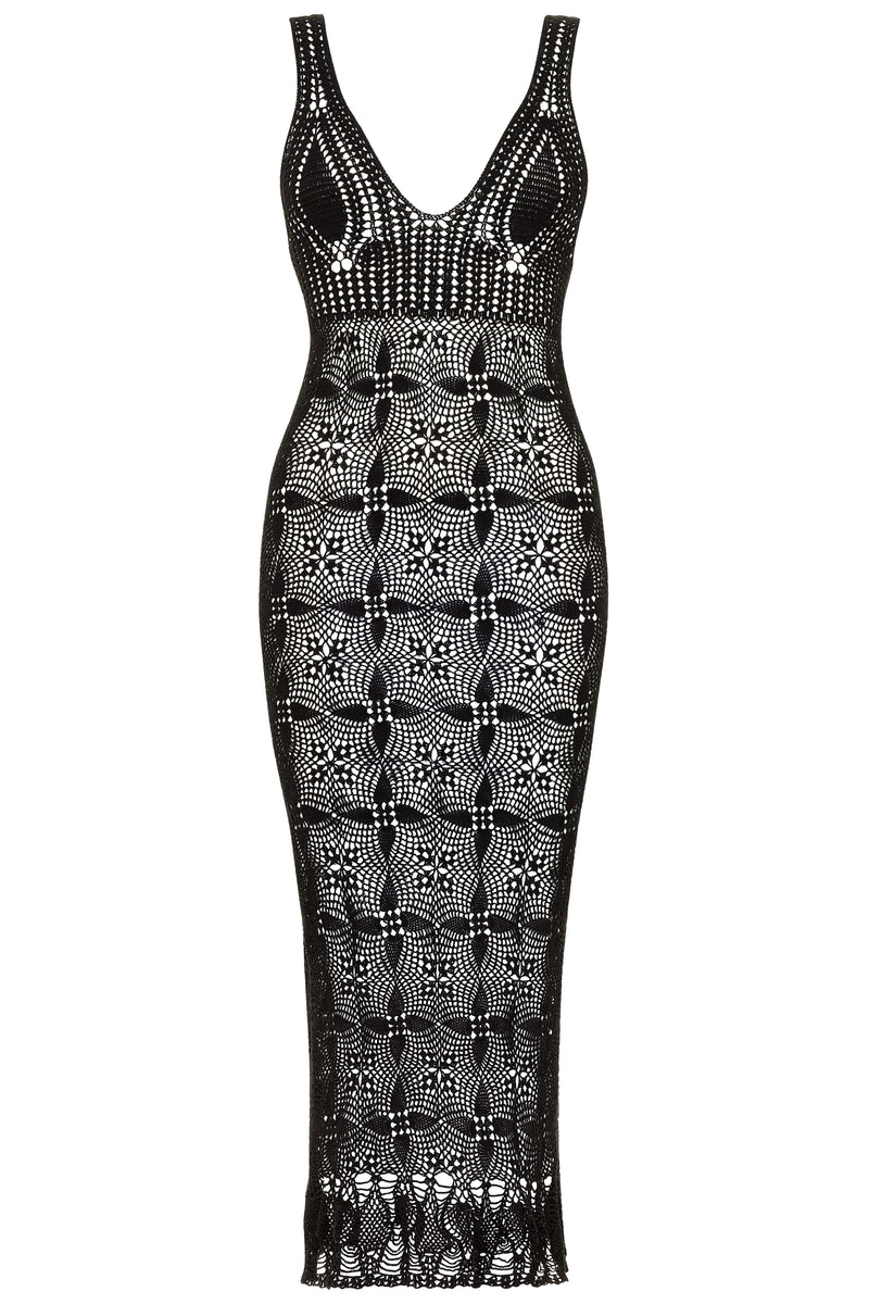 black crochet bodycon dress AiiRZ Black Crochet Knit Sleeveless Racerback Maxi Dress Semi Sheer Mesh Evening Party Long Bodycon Summer Beach Resort Vacation Wedding Guest PromMISSGUIDED