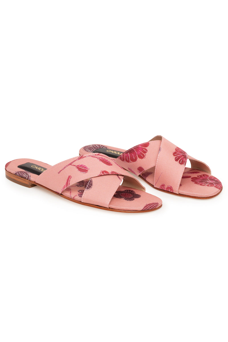 Carolina K Cross Sandal in Pink Tea Flowers
