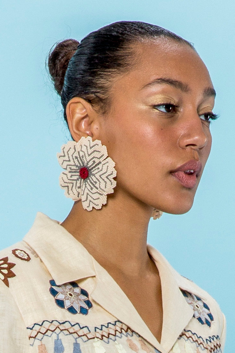 Carolina K Huichol Earrings in Cream