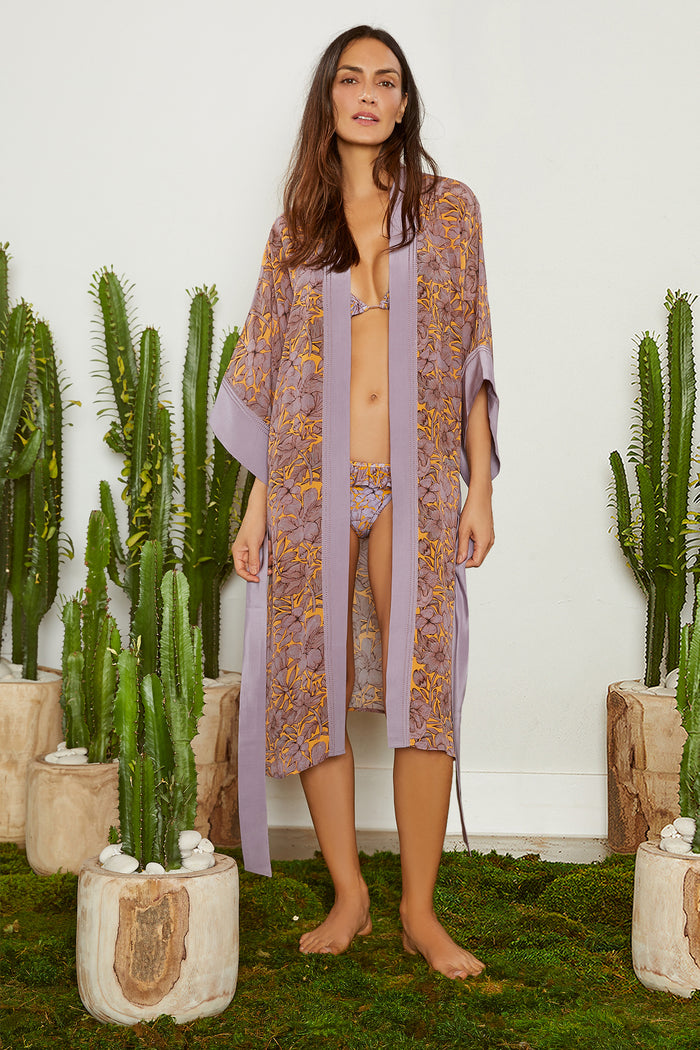 Carolina K Helen Kimono Purple Peonies