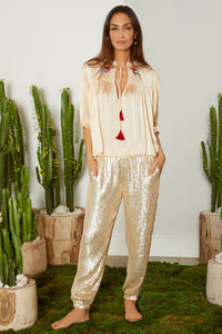 STORE ONLY - JULIETA PANTS - White/Gold Sequence-Carolina K