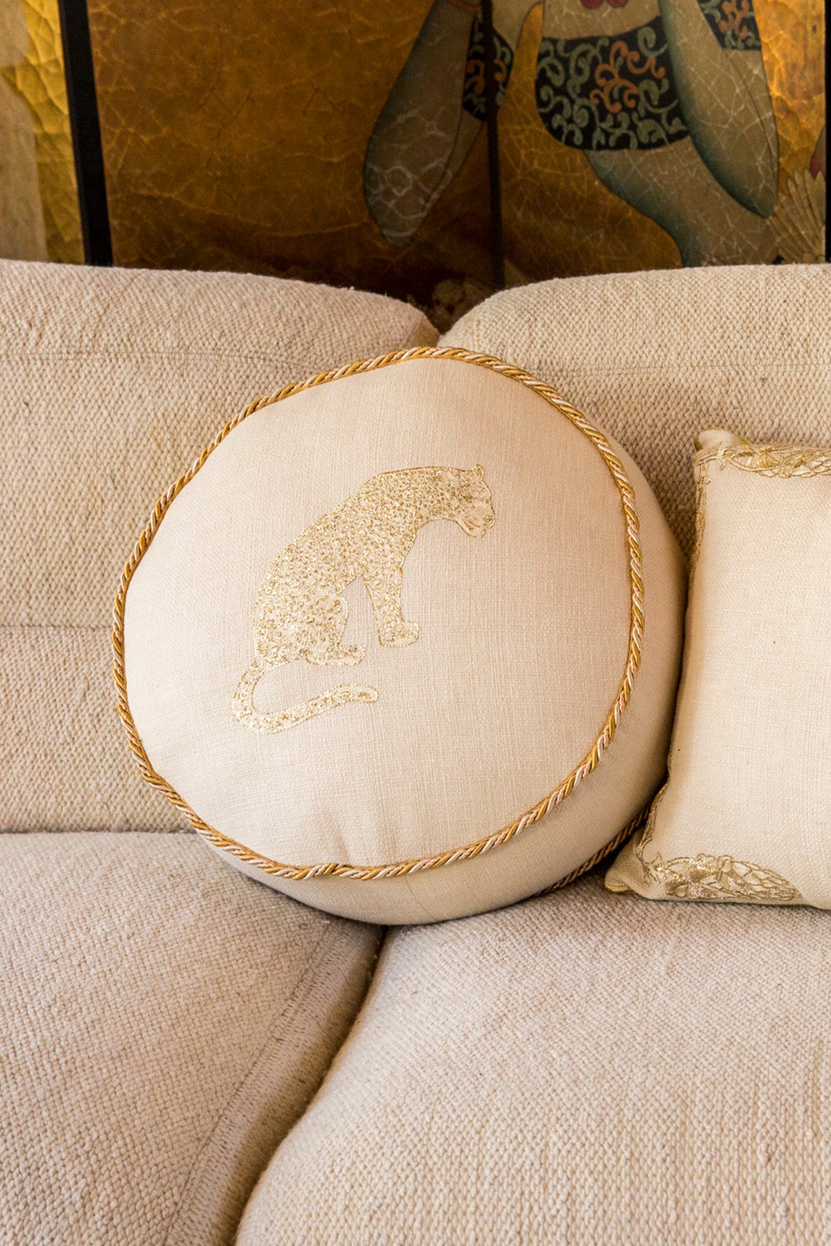 Desert Animal Embroidered Round Pillow - Carolina K